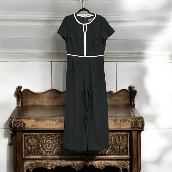 🌻NEW NWOT Donna Ricco Black Short Sleeve Wide Leg Jumpsuit w/Pockets Size 8 - Picture 1 of 7